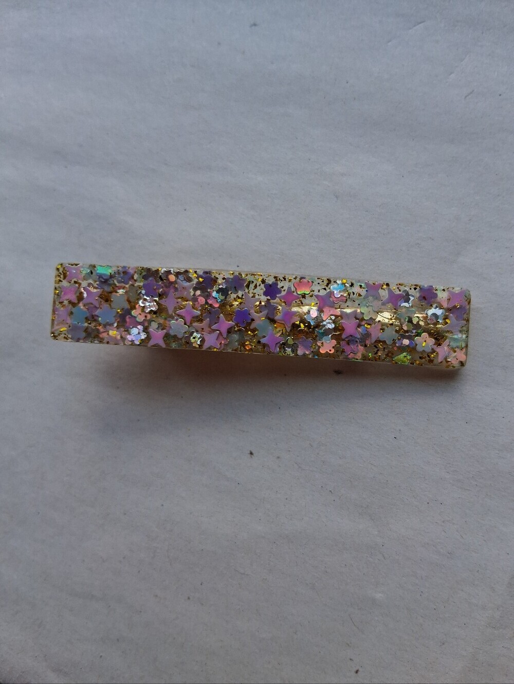 5/$25 Hand Crafted Pink Multicolor Star Sequin Resin Hair Clip